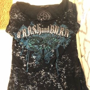 Crash and Burn raw-edge Black shirt, size M
